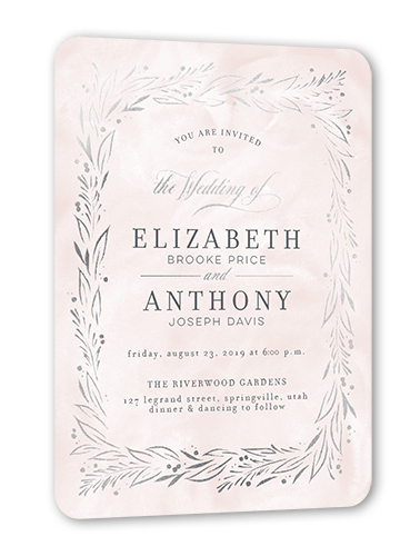 So Lovely Wedding Invitation, Silver Foil, Pink, 5x7 Flat, Pearl Shimmer Cardstock, Rounded