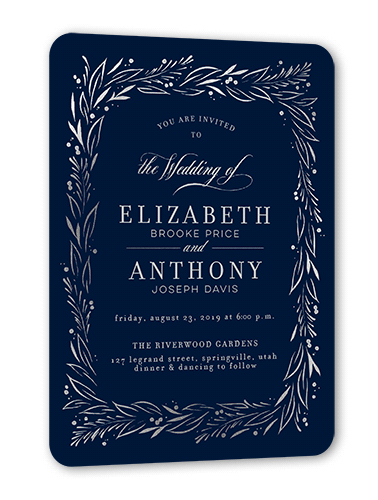 So Lovely Wedding Invitation, Blue, Silver Foil, 5x7, Matte, Signature Smooth Cardstock, Rounded