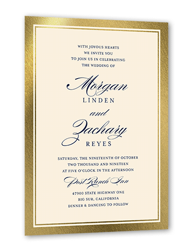 Remarkable Frame Classic Wedding Invitation, White, Gold Foil, 5x7 Flat, Luxe Double-Thick Cardstock, Square