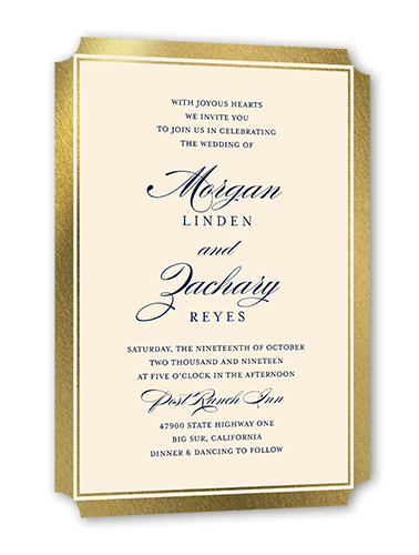 Remarkable Frame Classic Wedding Invitation, White, Gold Foil, 5x7, Matte, Signature Smooth Cardstock, Ticket