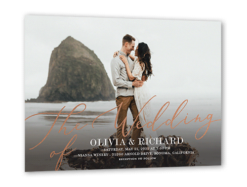 Sterling Script Wedding Invitation, Rose Gold Foil, White, 5x7 Flat, Luxe Double-Thick Cardstock, Square