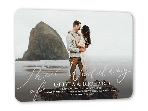 Sterling Script Wedding Invitation, White, Silver Foil, 5x7 Flat, Signature Smooth Cardstock, Rounded