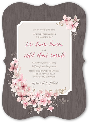 Rustic Wildflowers Wedding Invitation, Pink, 5x7, Pearl Shimmer Cardstock, Bracket