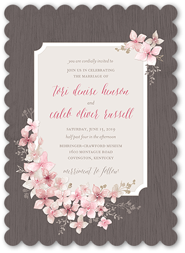 Rustic Wildflowers Wedding Invitation, Pink, 5x7, Matte, Signature Smooth Cardstock, Scallop