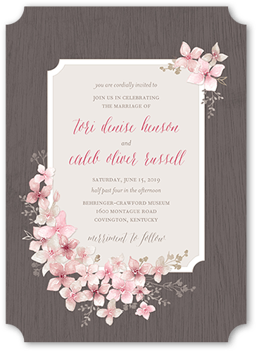 Rustic Wildflowers Wedding Invitation, Pink, 5x7 Flat, Pearl Shimmer Cardstock, Ticket