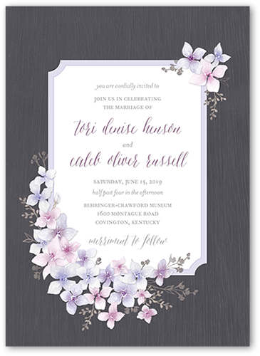 Rustic Wildflowers Wedding Invitation, Purple, 5x7 Flat, Luxe Double-Thick Cardstock, Square