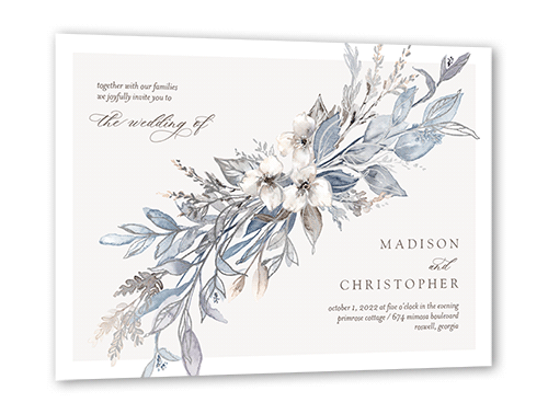 Watercolor Divide Wedding Invitation, Silver Foil, Blue, 5x7 Flat, Matte, Signature Smooth Cardstock, Square