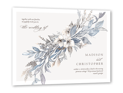 Watercolor Divide Wedding Invitation, Silver Foil, Blue, 5x7 Flat, Pearl Shimmer Cardstock, Square