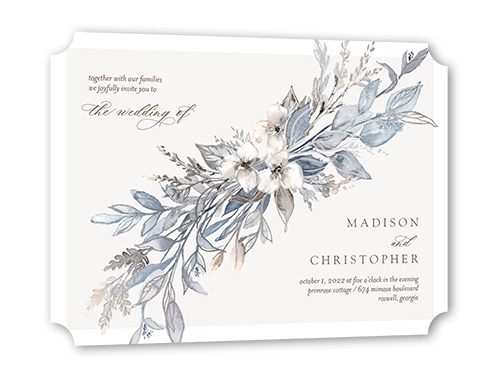 Watercolor Divide Wedding Invitation, Silver Foil, Blue, 5x7 Flat, Pearl Shimmer Cardstock, Ticket