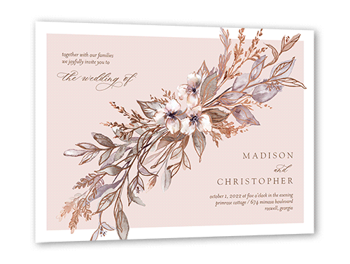 Watercolor Divide Wedding Invitation, Rose Gold Foil, Beige, 5x7 Flat, Matte, Signature Smooth Cardstock, Square, Pearl