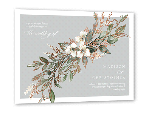 Watercolor Divide Wedding Invitation, Beige, Rose Gold Foil, 5x7 Flat, Pearl Shimmer Cardstock, Square