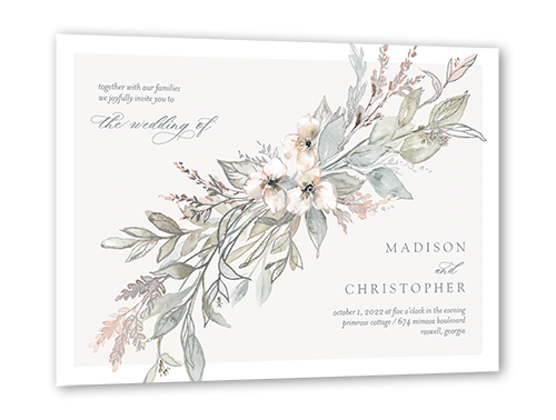 Watercolor Divide Wedding Invitation, Silver Foil, Green, 5x7 Flat, Matte, Signature Smooth Cardstock, Square