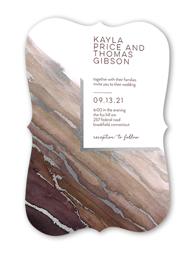 Marble Wave Wedding Invitation, Silver Foil, Purple, 5x7, Matte, Signature Smooth Cardstock, Bracket