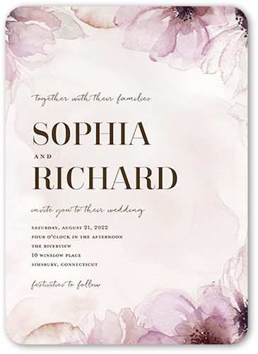 Fine Petals Wedding Invitation, Pink, 5x7 Flat, Standard Smooth Cardstock, Rounded