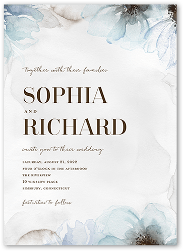 Fine Petals Wedding Invitation, Blue, 5x7 Flat, Pearl Shimmer Cardstock, Square