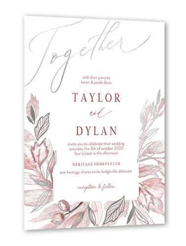 Artfully Adorned Wedding Invitation, Pink, Silver Foil, 5x7, Luxe Double-Thick Cardstock, Square