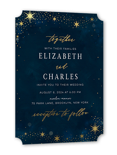 Bright Night Wedding Invitation, Blue, Gold Foil, 5x7 Flat, Signature Smooth Cardstock, Ticket