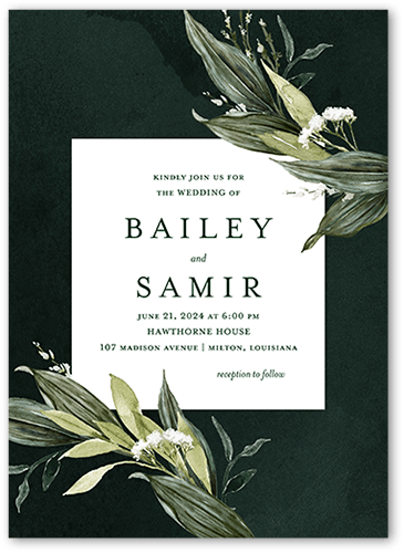 Forever Greenery Wedding Invitation, Green, 5x7 Flat, Matte, Signature Smooth Cardstock, Square