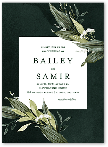 Forever Greenery Wedding Invitation, Green, 5x7 Flat, Standard Smooth Cardstock, Square