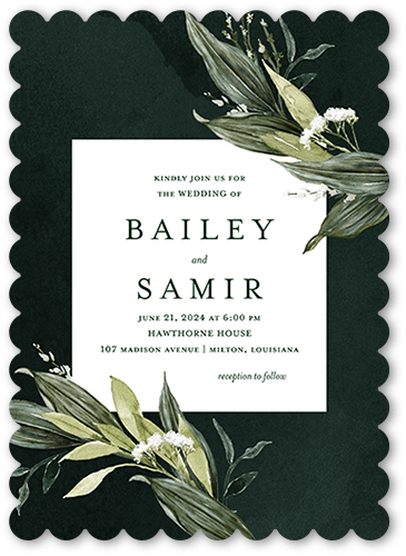 Forever Greenery Wedding Invitation, Green, 5x7 Flat, Matte, Signature Smooth Cardstock, Scallop