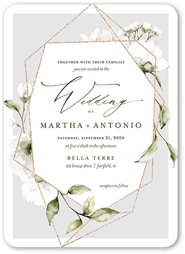 Light Floral Wedding Invitation, Grey, 5x7, Standard Smooth Cardstock, Rounded