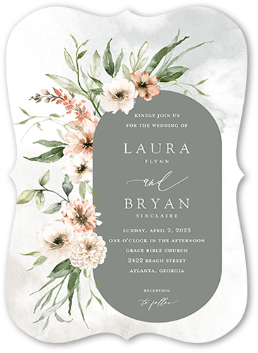 Wild Botanic Wedding Invitation, Green, 5x7 Flat, Pearl Shimmer Cardstock, Bracket, White