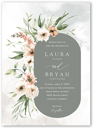Wild Botanic Wedding Invitation, Green, 5x7 Flat, Standard Smooth Cardstock, Square