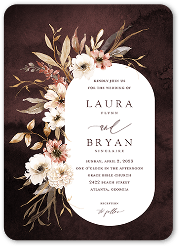 Wild Botanic Wedding Invitation, Purple, 5x7, Pearl Shimmer Cardstock, Rounded