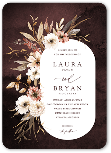 Wild Botanic Wedding Invitation, Purple, 5x7 Flat, Pearl Shimmer Cardstock, Rounded