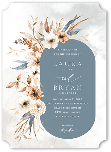 Wild Botanic Wedding Invitation, Grey, 5x7 Flat, Pearl Shimmer Cardstock, Ticket
