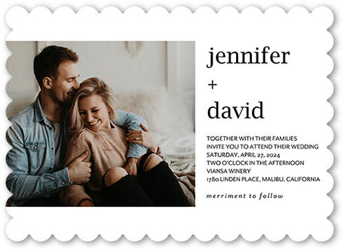 Simple And Forever Wedding Invitation, White, 5x7, Pearl Shimmer Cardstock, Scallop