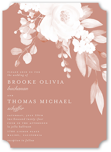 Elegantly Delicate Wedding Invitation, Pink, 5x7 Flat, Matte, Signature Smooth Cardstock, Ticket