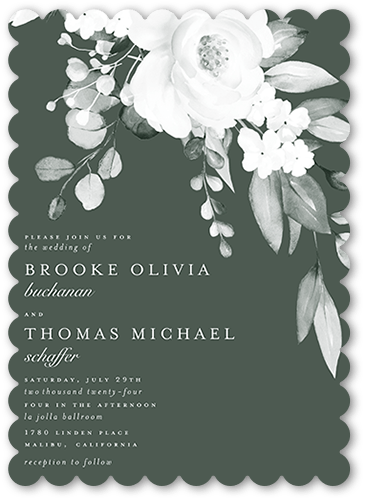 Elegantly Delicate Wedding Invitation, Beige, 5x7 Flat, Pearl Shimmer Cardstock, Scallop