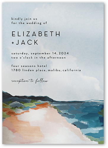 Coastal Wedding Invitation, Blue, 5x7 Flat, Standard Smooth Cardstock, Square