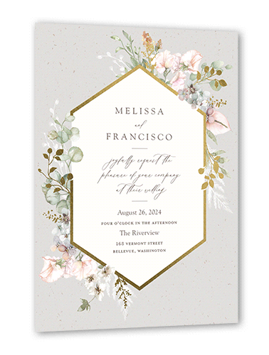 Enchanted Pastels Wedding Invitation, Gold Foil, Grey, 5x7 Flat, Matte, Signature Smooth Cardstock, Square