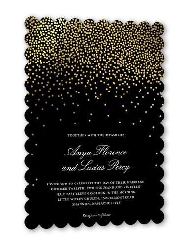 Diamond Sky Wedding Invitation, Gold Foil, Black, 5x7 Flat, Pearl Shimmer Cardstock, Scallop