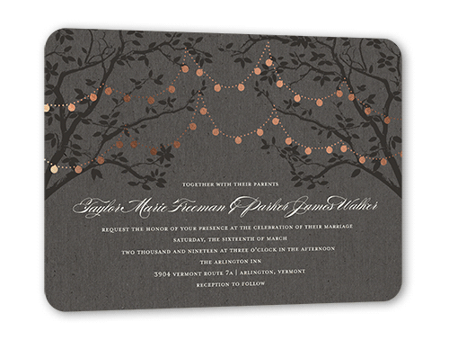 Enlightened Evening Wedding Invitation, Grey, Rose Gold Foil, 5x7 Flat, Signature Smooth Cardstock, Rounded