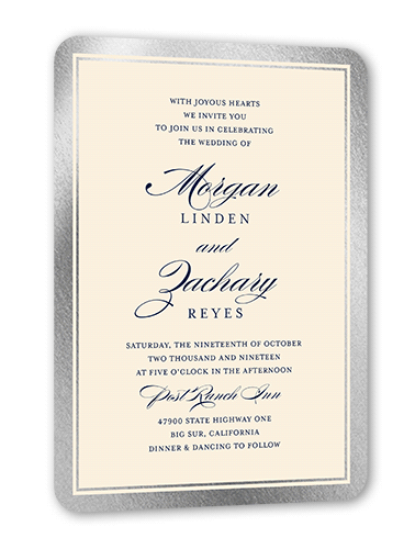 Remarkable Frame Classic Wedding Invitation, White, Silver Foil, 5x7 Flat, Matte, Signature Smooth Cardstock, Rounded