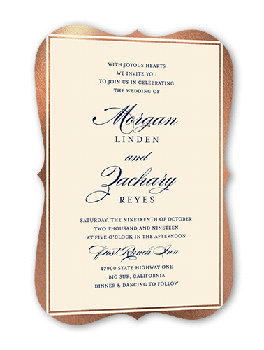 Remarkable Frame Classic Wedding Invitation, Rose Gold Foil, White, 5x7 Flat, Matte, Signature Smooth Cardstock, Bracket