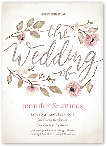 Delightful Blooms Wedding Invitation, Pink, 5x7 Flat, Matte, Signature Smooth Cardstock, Square