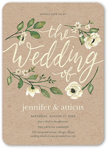Delightful Blooms Wedding Invitation, Brown, 5x7 Flat, Standard Smooth Cardstock, Rounded