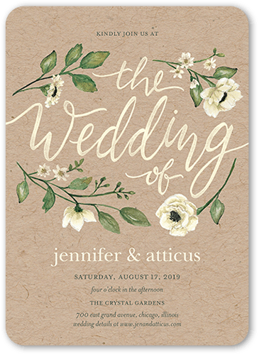 Delightful Blooms Wedding Invitation, Brown, 5x7 Flat, Matte, Signature Smooth Cardstock, Rounded