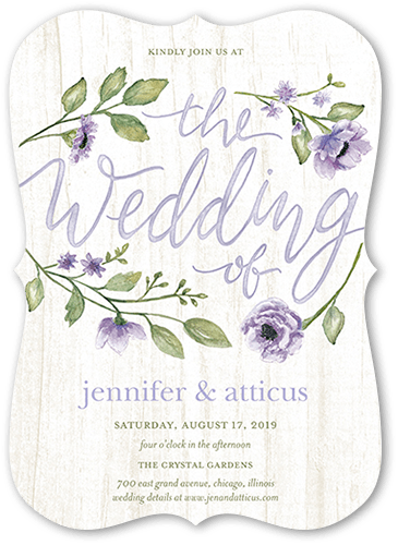Delightful Blooms Wedding Invitation, Purple, 5x7 Flat, Matte, Signature Smooth Cardstock, Bracket, White