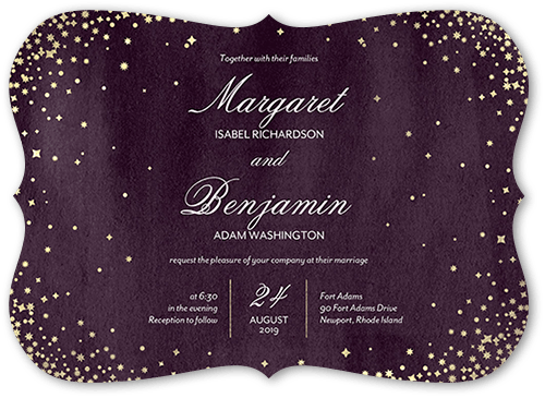 Elegant Sky Wedding Invitation, Purple, 5x7 Flat, Pearl Shimmer Cardstock, Bracket