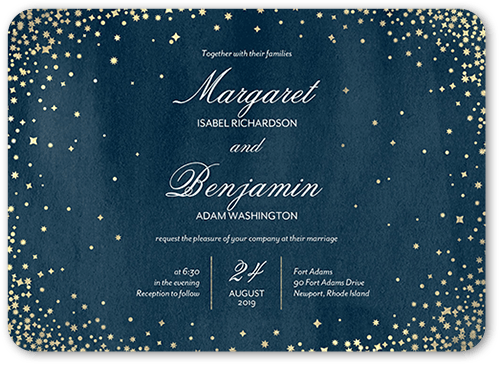 Elegant Sky Wedding Invitation, Blue, 5x7 Flat, Pearl Shimmer Cardstock, Rounded