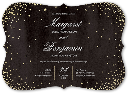 Elegant Sky Wedding Invitation, Black, 5x7 Flat, Pearl Shimmer Cardstock, Bracket