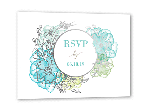 Floral Fringe Wedding Response Card, Silver Foil, Blue, Matte, Signature Smooth Cardstock, Square, Sea Glass
