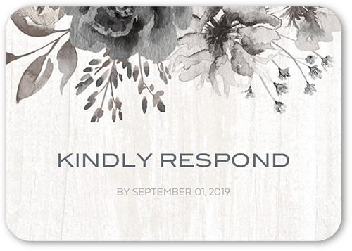 Radiant Foliage Wedding Response Card, Black, Pearl Shimmer Cardstock, Rounded