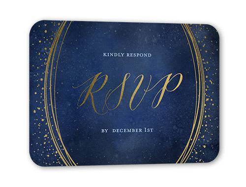 Resplendent Night Wedding Response Card, Gold Foil, Blue, Pearl Shimmer Cardstock, Rounded