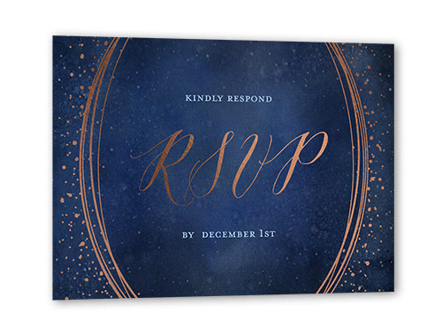 Resplendent Night Wedding Response Card, Rose Gold Foil, Blue, Matte, Signature Smooth Cardstock, Square